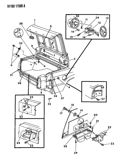 1991 Chrysler New Yorker Salon Deck Lid & Fuel Filler Door Diagram