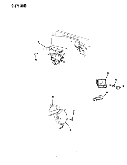 1993 Jeep Grand Wagoneer Door, Front Speaker & Remote Control Diagram