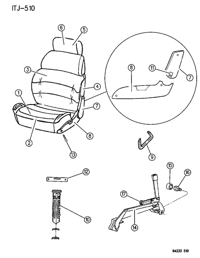 1994 Chrysler LeBaron GTC Front Seat Diagram 1 - Thumbnail