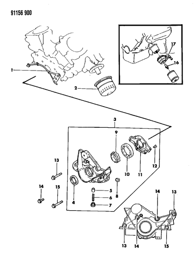 1991 Chrysler LeBaron GTC Oil Pump & Oil Filter Diagram