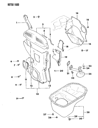 1990 Dodge Colt Upper Cover Gasket Diagram for MD122058