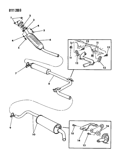 1988 Dodge Shadow Pipe, Tail W/Muffler Diagram for E0022450