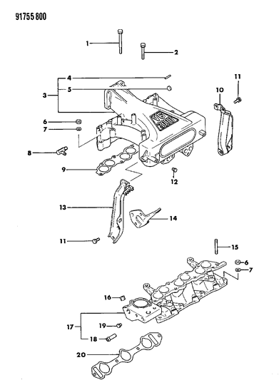 1991 Dodge Ram 50 Intake & Exhaust Manifold Diagram 3 - Thumbnail