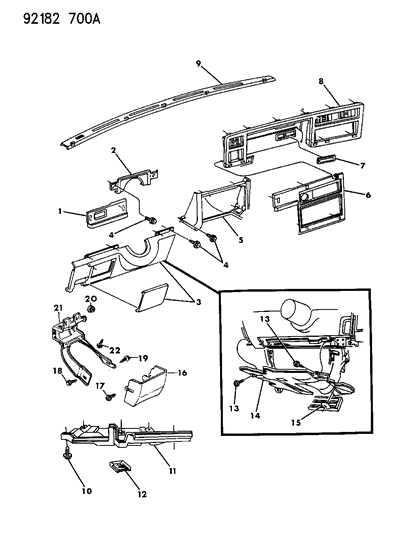 1992 Chrysler LeBaron Sedan Instrument Panel Bezels & Silencers Diagram