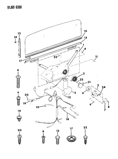 1991 Jeep Grand Wagoneer Regulator - Tailgate Glass Diagram