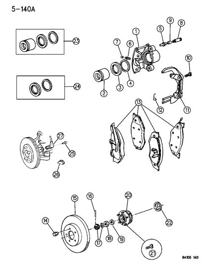 1994 Chrysler LeBaron GTC Brakes, Front With Rear Disc Brakes Diagram