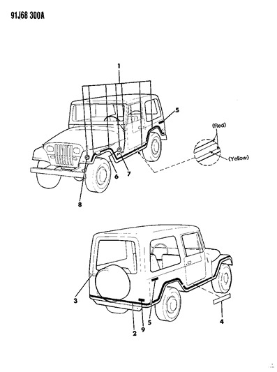 1991 Jeep Wrangler Decal, "4.0L High Output", Yellow (Sand) Diagram for 5CL06KY3