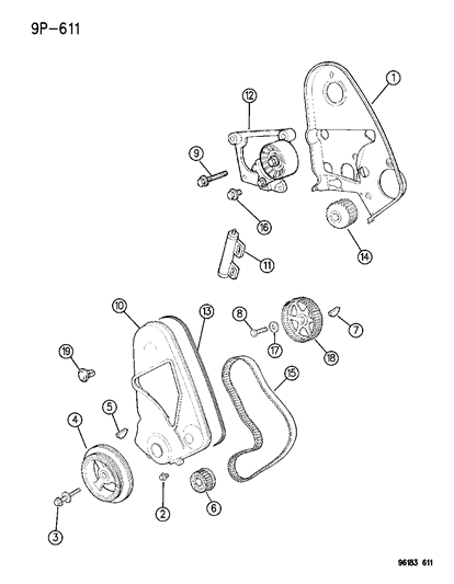 1996 Chrysler Cirrus Timing Belt , Cover And Balance Shafts Diagram 1 - Thumbnail