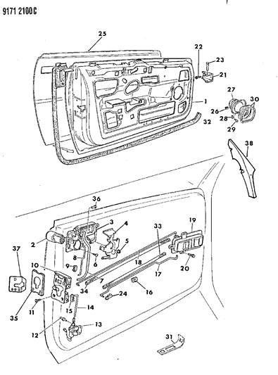 1989 Chrysler TC Maserati Door, Front Shell, Controls, Weatherstrips And Speakers Diagram