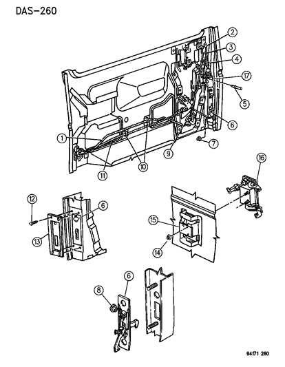 1994 Dodge Grand Caravan Door - Sliding Exterior Handle & Links Diagram