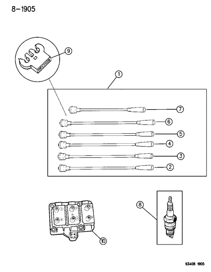 1994 Dodge Intrepid Spark Plugs - Cables - Coils Diagram