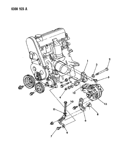 1987 Dodge Dakota Alternator & Mounting Diagram 1 - Thumbnail