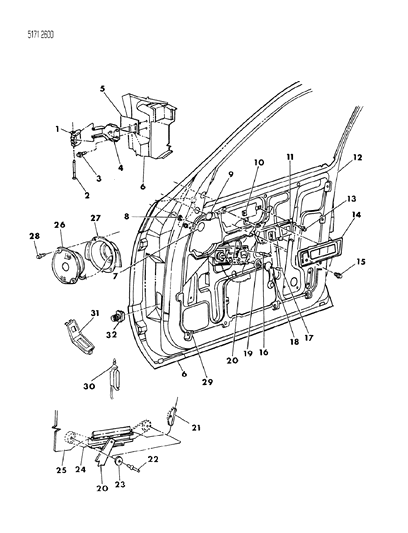1985 Chrysler LeBaron GTS Door, Front Shell, Handles And Controls Diagram
