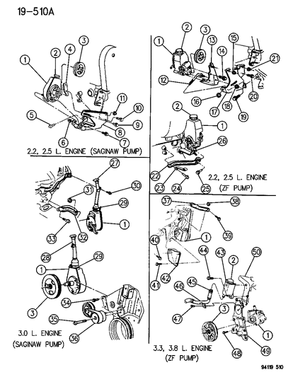 1994 Chrysler LeBaron GTC Pump Assembly & Attaching Parts Diagram