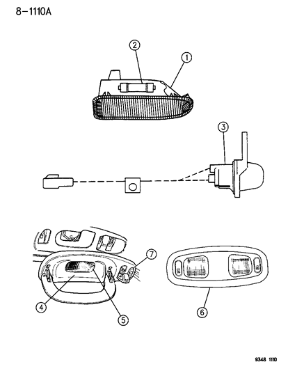 1995 Dodge Intrepid Lamp, Front Overhead Reading, W/O Console Diagram for 4728570