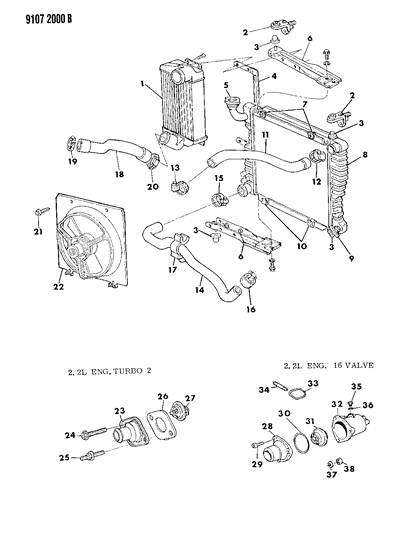 1989 Chrysler LeBaron Thermostat Diagram for 4494470