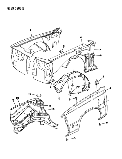 1986 Chrysler LeBaron Base Fender & Shield Diagram