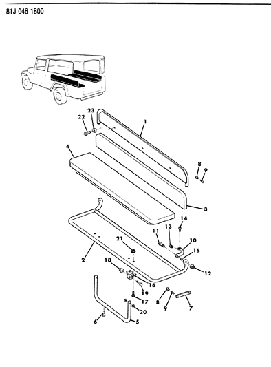1984 Jeep Wrangler Frame & Pad Rear Longitudinal Seat Diagram 1 - Thumbnail