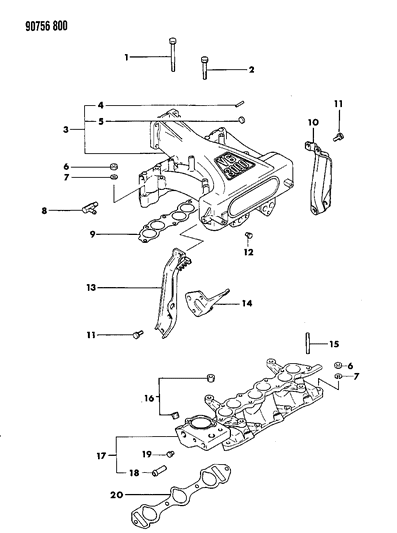 1990 Dodge Ram 50 Manifolds - Intake & Exhaust Diagram 3 - Thumbnail