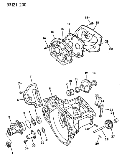 1993 Chrysler LeBaron GTC Case, Transaxle & Related Parts Diagram