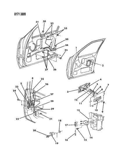 1988 Chrysler New Yorker Base Model Door, Front Shell, Handles And Locks Diagram