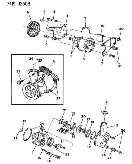1987 Chrysler Fifth Avenue Power Steering Pump, Pulley, Brackets Diagram