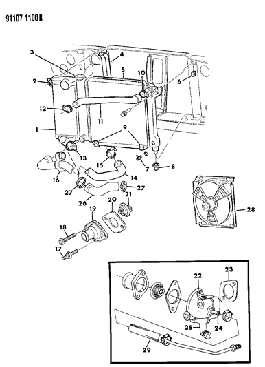 1991 Chrysler LeBaron Sedan Radiator & Related Parts Diagram 1 - Thumbnail