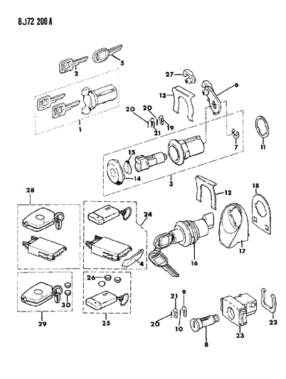 1990 Jeep Comanche Cylinders & Keys Diagram