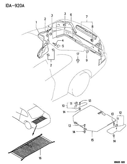 1995 Dodge Avenger Trim Molding, Gray, Rear Diagram for MR712986