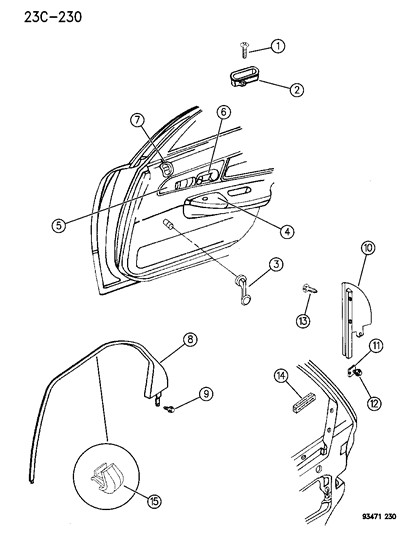 1995 Dodge Intrepid Door, Rear Remote Control, Bezels & Mouldings Diagram