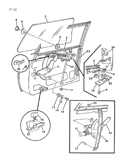 1985 Chrysler Executive Limousine Door, Front Glass & Regulator Diagram