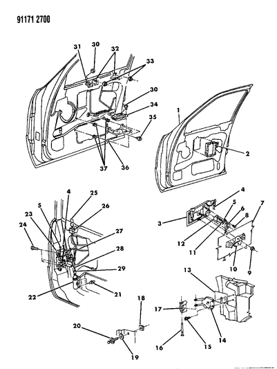 1991 Chrysler New Yorker Salon Door, Front Shell, Handles And Locks Diagram