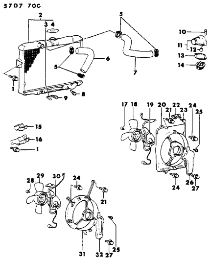 1986 Dodge Conquest Radiator & Related Parts Diagram 1 - Thumbnail