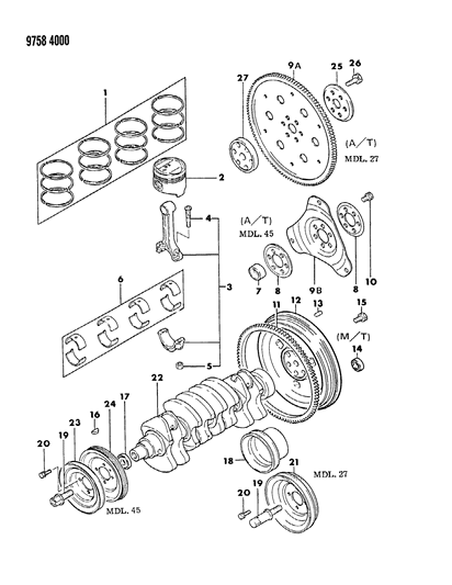 1989 Dodge Ram 50 Crankshaft & Piston Diagram 2 - Thumbnail