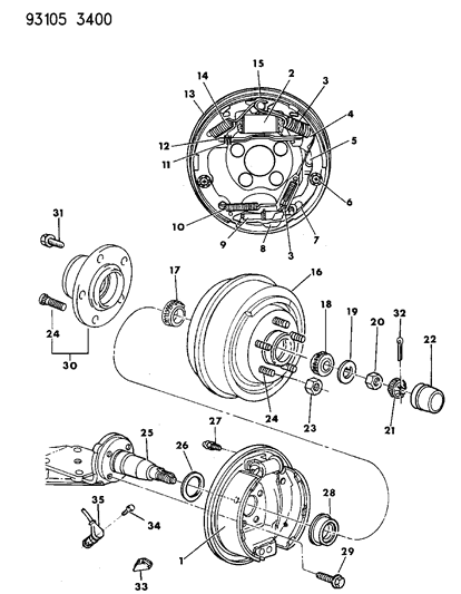 1993 Chrysler Town & Country Hub & Bearing, Rear Diagram for 4486860