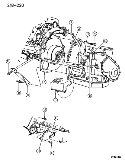1994 Chrysler LeBaron GTC Transaxle Mounting & Miscellaneous Parts Diagram