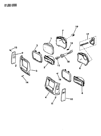 1984 Jeep Wrangler Headlamp Door Diagram for 55002244