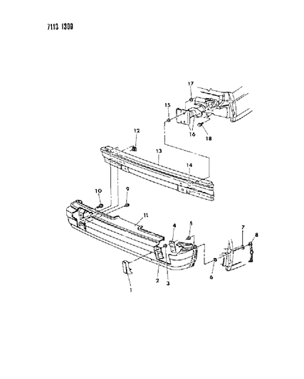 1987 Chrysler LeBaron Base Bumper, Rear Diagram 1 - Thumbnail