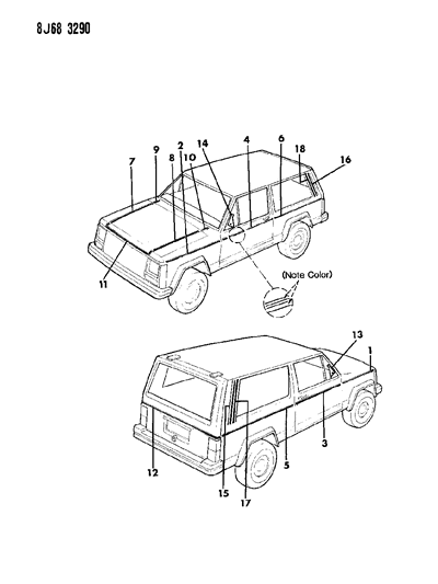 1987 Jeep Cherokee Decals, Exterior Diagram 7 - Thumbnail