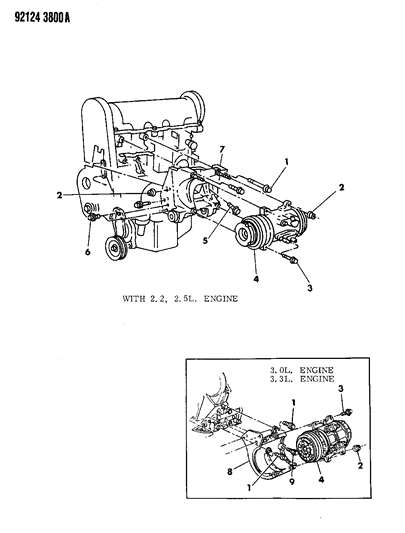 1992 Chrysler LeBaron GTC A/C Compressor Mounting Diagram