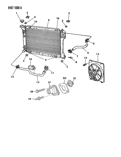 1989 Dodge Omni Radiator & Related Parts Diagram 1 - Thumbnail