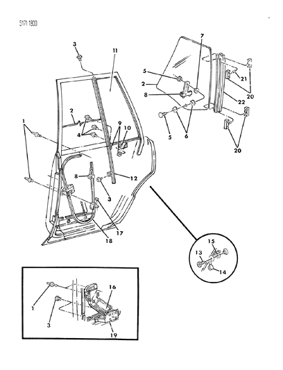 1985 Chrysler LeBaron Base Door, Rear Glass & Regulator Diagram