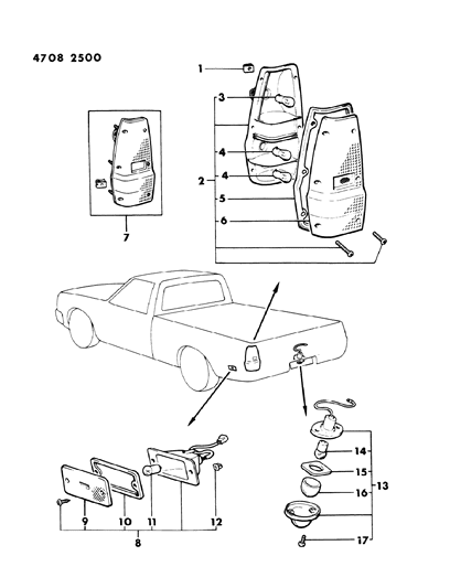 1984 Dodge Ram 50 Lens, Rear Diagram for MB140570