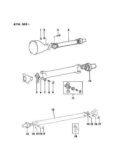 1984 Dodge Ram 50 Propeller Shaft, Front & Rear & Universal Joint Diagram