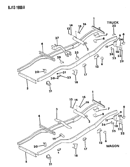 1987 Jeep J20 Bumper, Axle Diagram for J5355483