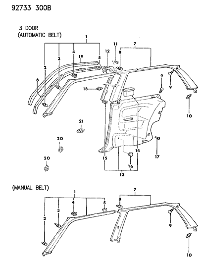 1992 Dodge Colt Interior Mouldings Diagram 3 - Thumbnail