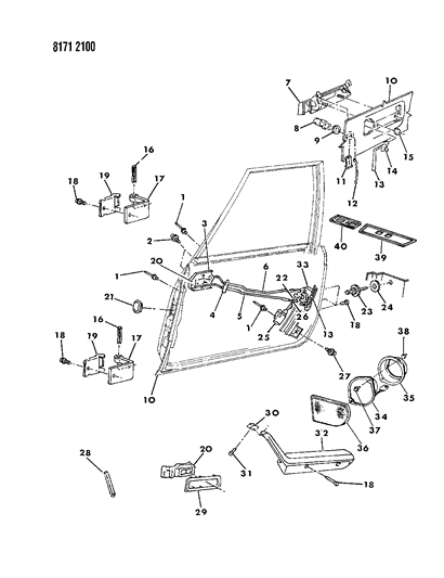 1988 Dodge Aries Door, Front Shell, Handle And Control Diagram