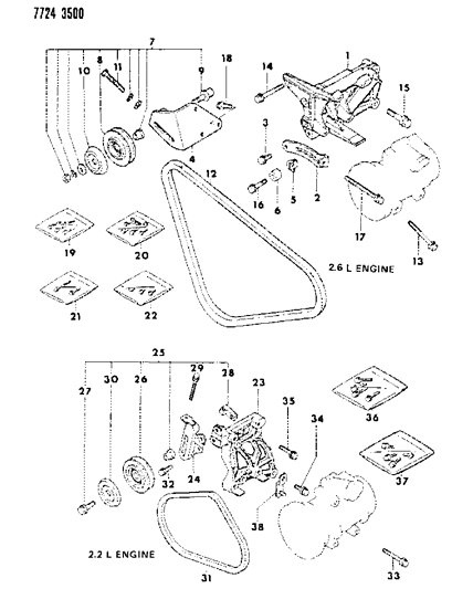 1987 Dodge Ram 50 Compressor Assembly Mount Bolt Diagram for MF244886