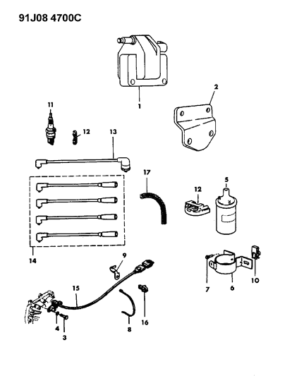 1991 Jeep Comanche Coil - Sparkplugs - Wires Diagram 1 - Thumbnail