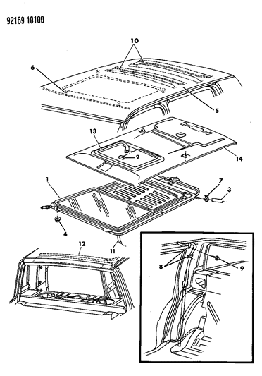 1992 Chrysler New Yorker Salon Sunroof & Roof Panel Diagram